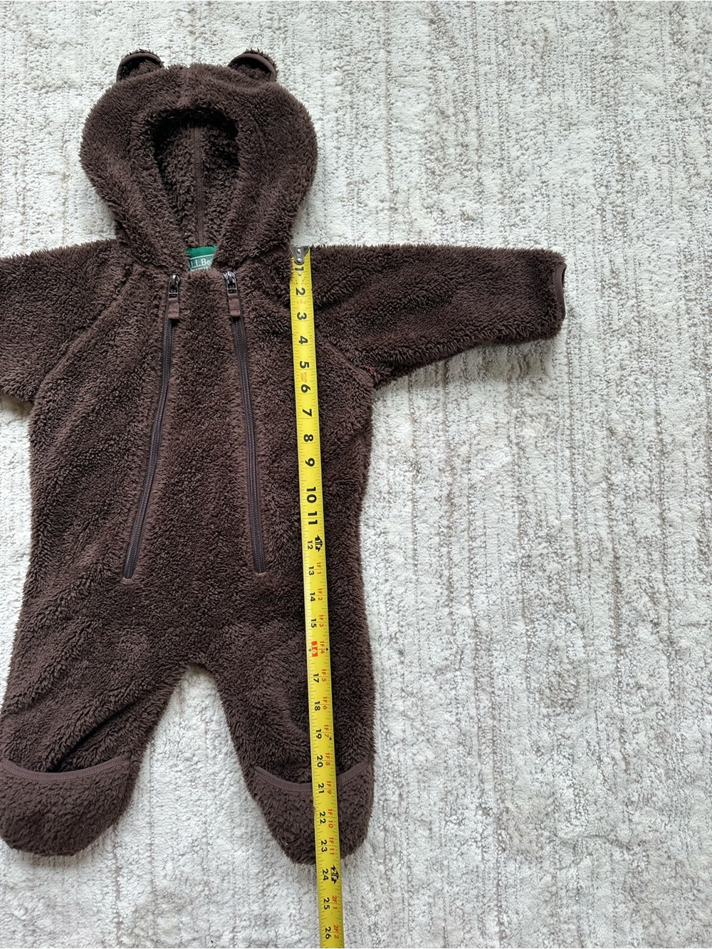 LL Bean Fleece Bunting One Piece Infant Baby 3-6 Months Zip Brown Teddy Bear - Picture 13 of 16